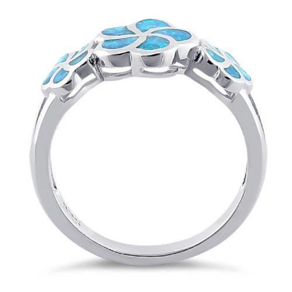 Sterling Silver Opal Plumeria Floral Ring Womens Casual Statement Jewelry - Picture 3 of 4